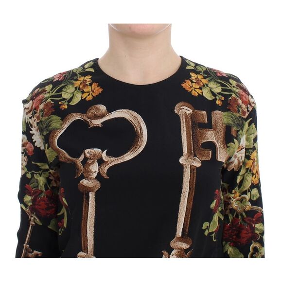 Dolce & Gabbana Floral Key Print Long Sleeve Sweater Women Black Tops & T-Shirts - Picture 5 of 6